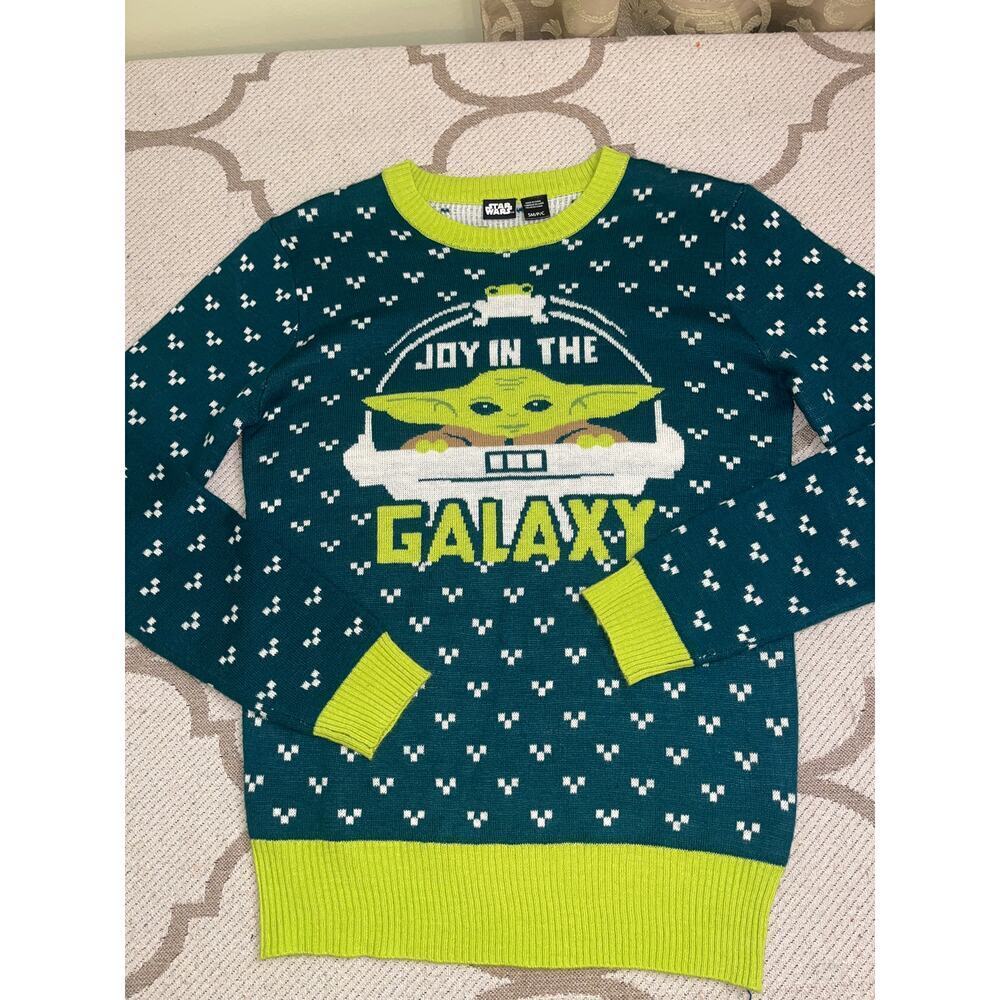 Star Wars Christmas Yoda Joy In The Galaxy Green Holiday Sweater, size small